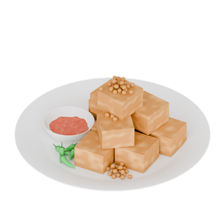 Indonesisches Essen gebratener Tofu mit Cayenne-Pfeffer und Sauce  3D Icon