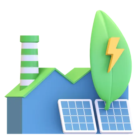 Icono De La Industria De Paneles Solares Con Simbolo De Poder Ecologico De Hoja Verde 3D Illustration