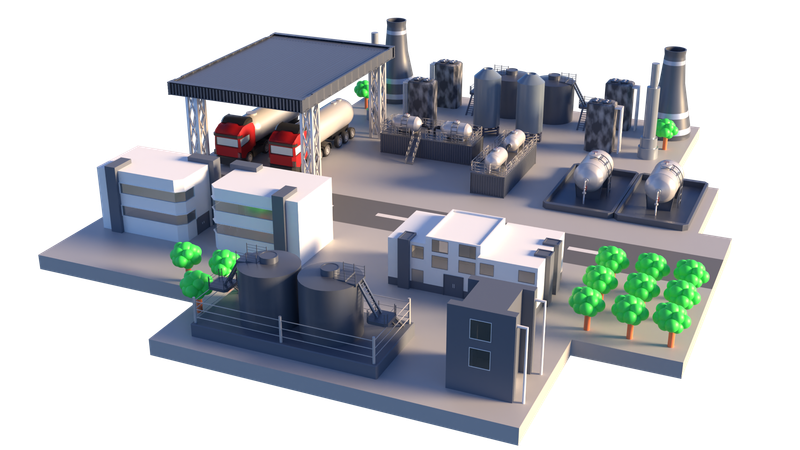 Modelo 3D de la industria de refinería de petróleo  3D Icon