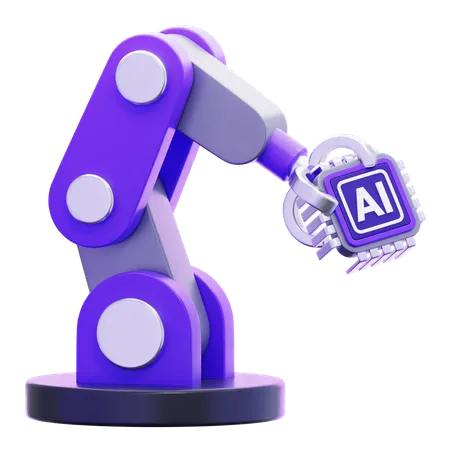 Industrial Robotics Arm Holding Artificial Intelligence Chip  3D Icon