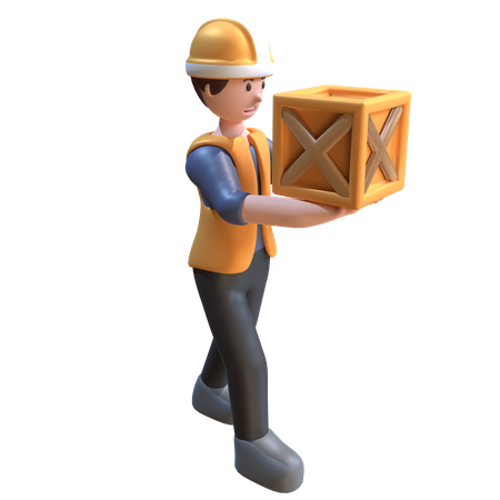 Industrial Worker Carrying Objects  3D Illustration