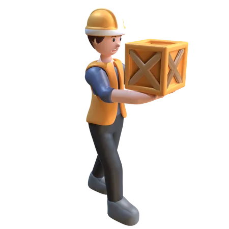 Industrial Worker Carrying Objects 3D Illustration