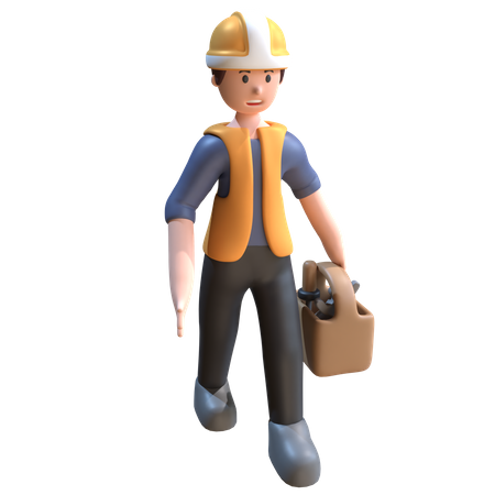 Industrial Worker Carrying Tools  3D Icon