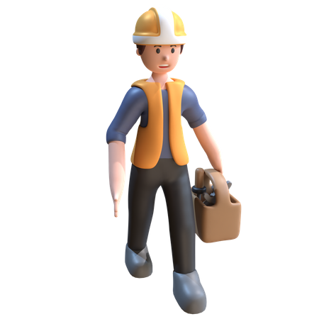 Industrial Worker Carrying Tools  3D Illustration