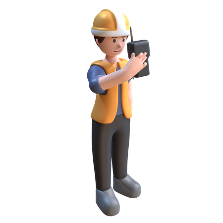 Industrial Worker Coordinating Using Walkie Talkies  3D Icon