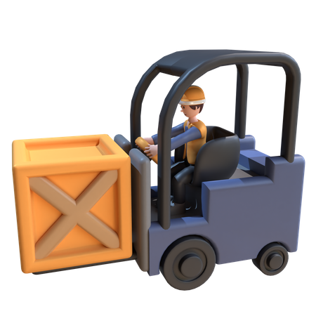 Industrial Worker Driving A Forklift  3D Icon
