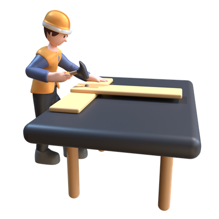Industrial Worker Hammering Wood  3D Icon
