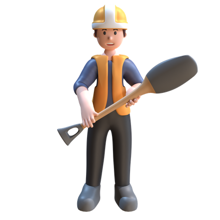Industrial Worker Holding Shovel  3D Icon