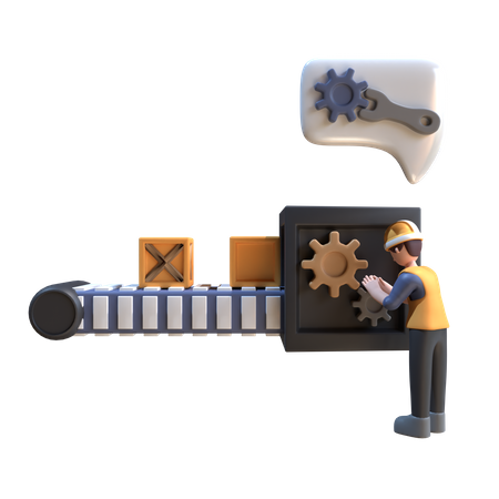Industrial Worker Is Repairing Machine  3D Icon