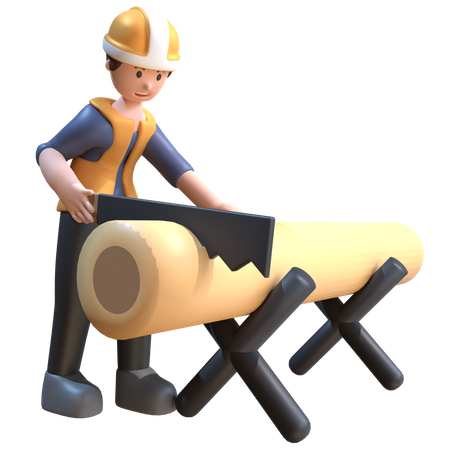 Industrial Worker Is Sawing Wood  3D Icon