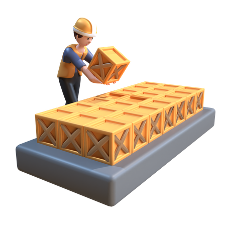 Industrial Worker Laying Objects on Rack  3D Icon
