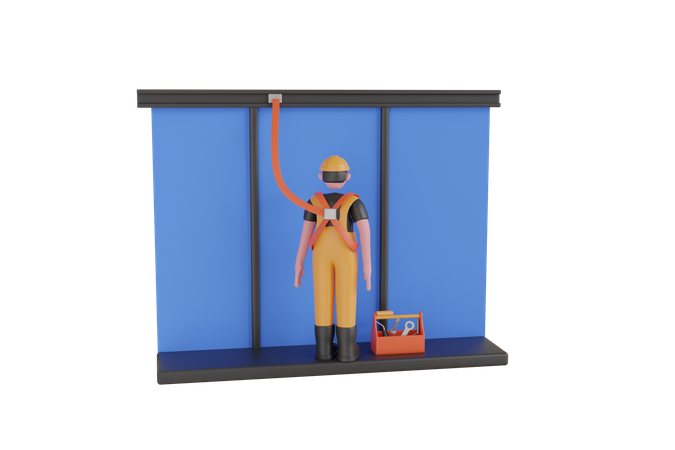 Industrial worker with safety harness is working at height  3D Icon