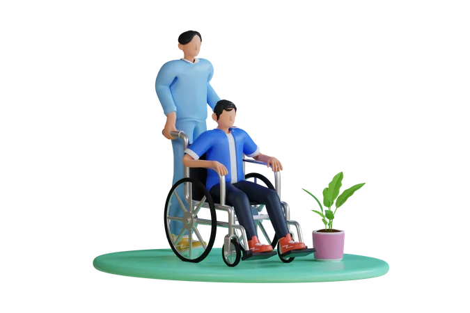 Infirmière aidant un homme handicapé  3D Illustration