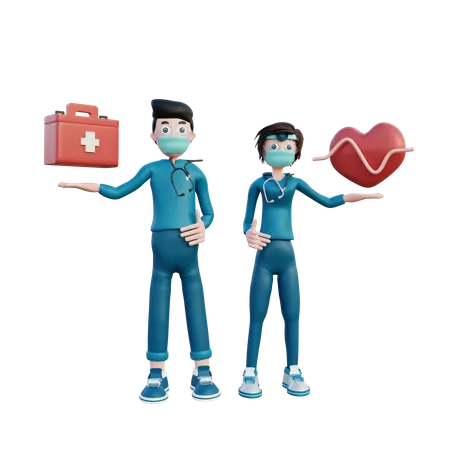Infirmière avec médecin en urgence  3D Illustration