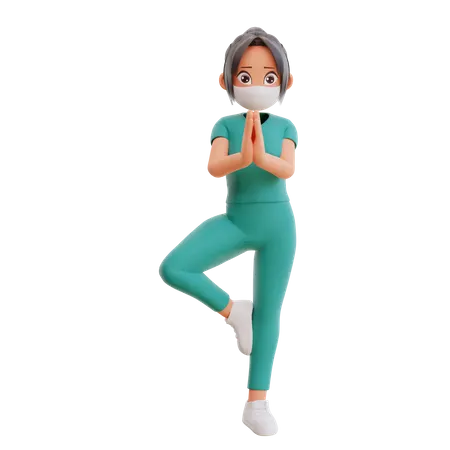 Infirmière faisant du yoga  3D Illustration