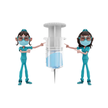 Infirmières pointant vers l'injection  3D Illustration