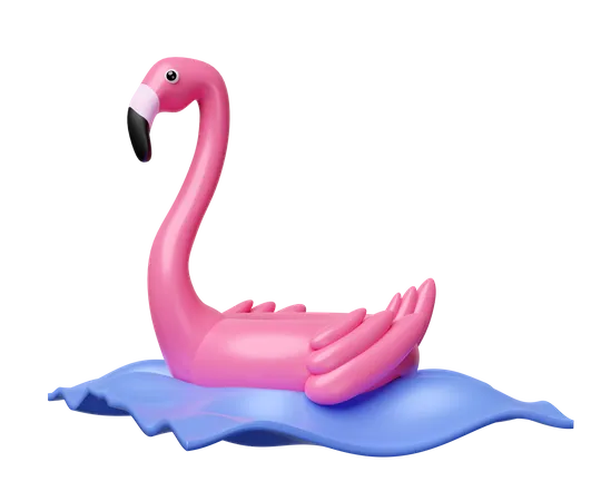 3 D Inflatable Flamingo With Water Wave Isolated Summer Travel Concept 3D Icon