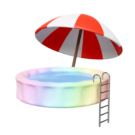 3 D Inflatable Pool With Umbrella Isolated Summer Decorate Concept 3D Icon