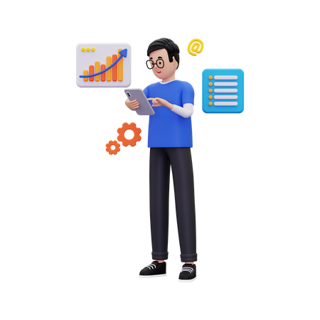 Informe de análisis en línea de Man Doing Business  3D Icon