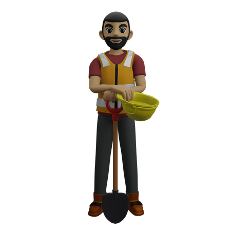 Ingeniero civil de pie con pala y casco  3D Icon
