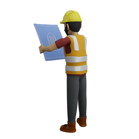 Ingeniero civil mirando plano arquitectónico  3D Icon