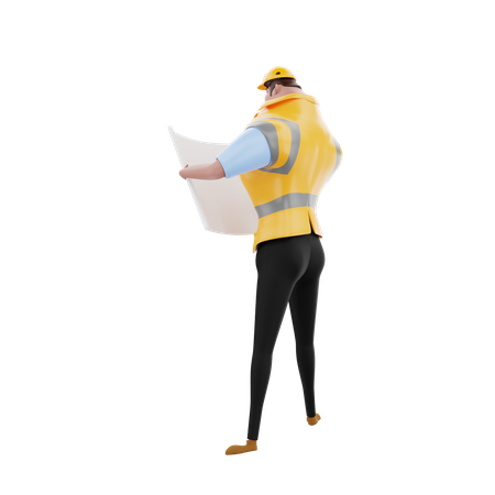 Ingeniero sosteniendo el plano de la casa  3D Icon