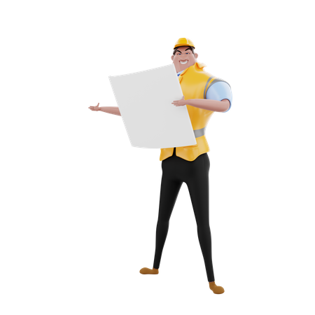 Ingeniero sosteniendo plano  3D Icon