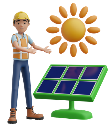 Ingénieur et Panneau Solaire  3D Illustration