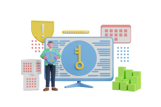 Inicio de sesión de hombre usando clave segura  3D Icon