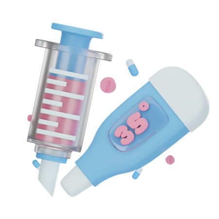 Injection And Thermometer  3D Icon
