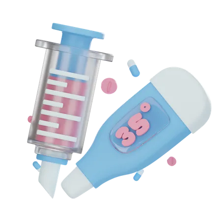 Injection And Thermometer  3D Icon