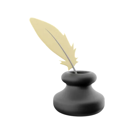 3 D Render Feather And Ink Bottle 3 D Render Feather Ink Bottle Icon 3D Icon