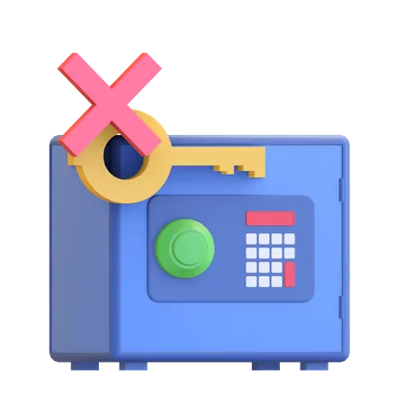 Money Safe Box Locker Wrong Password With Key And Cross Mark Icon 3 D Render Illustration 3D Illustration