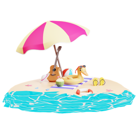 Insel mit Stranddeck  3D Illustration