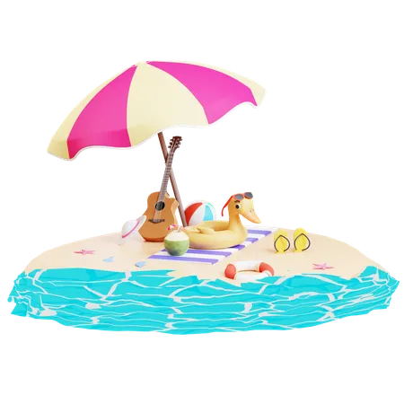 Insel mit Stranddeck  3D Illustration