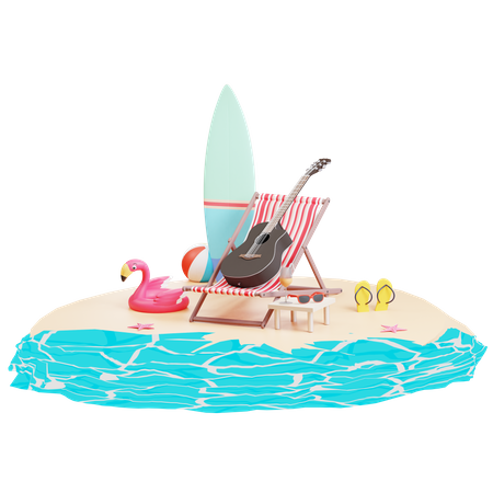 Insel mit Stranddeck  3D Illustration