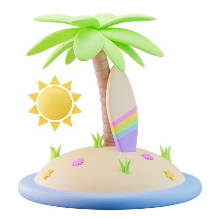 Insel Surfbrett  3D Icon