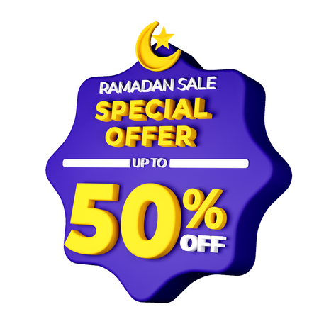 Insignia de venta del 50 por ciento de Ramadán  3D Icon