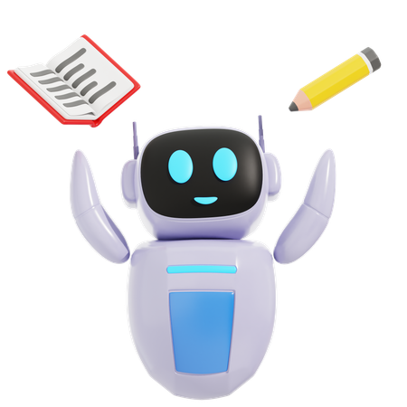 Kluger Roboter mit Buch und Bleistift  3D Icon