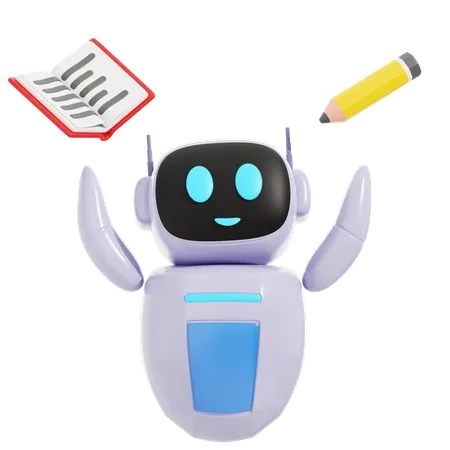 Kluger Roboter mit Buch und Bleistift  3D Icon