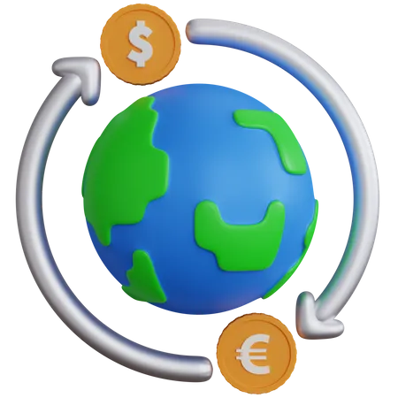 3 D Rendering World Globe With Dollar And Euro Coin Exchange Isolated 3D Icon