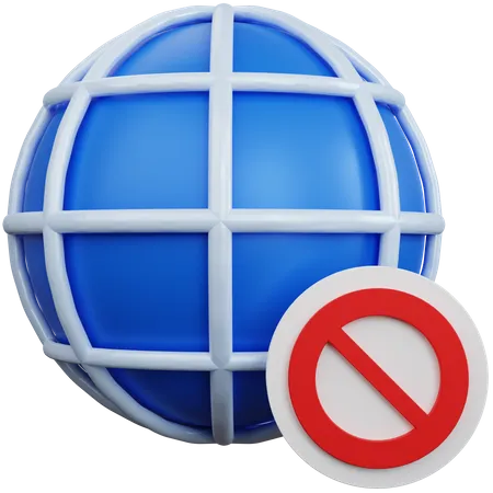 Bloque De Internet De Renderizado 3 D Con Senal De Prohibicion Aislada 3D Icon