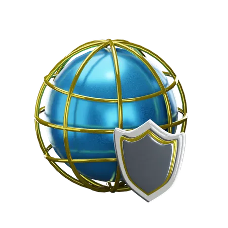 3 D World Connection And Shield Technology Icon Isolated On Transparent Background 3 D Illustration 3D Icon