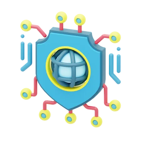 Internet Network Security 3 D Icon Represented By A Shield With A Globe Inside 3D Icon