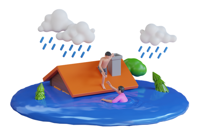 Inundación en la ciudad  3D Icon