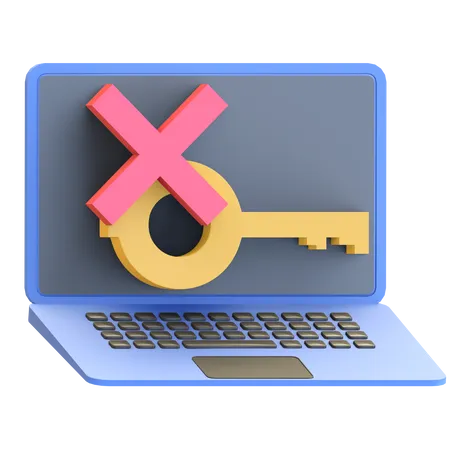 Laptop Data Protection Wrong Password With Key And Cross Icon 3 D Render Illustration 3D Illustration