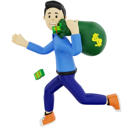 Inversor con bolsa de dinero  3D Illustration