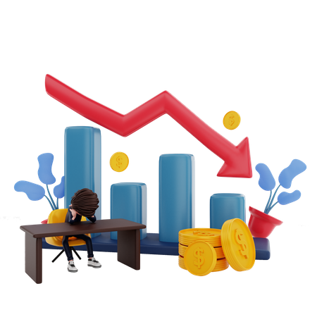 Inversor obteniendo pérdida en la inversión  3D Illustration