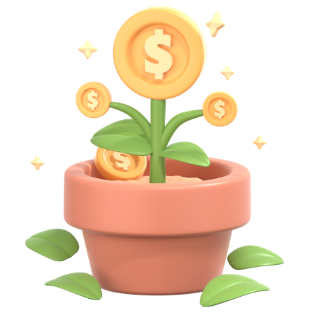 Invesment Growth With Flower Growth Sign  3D Icon