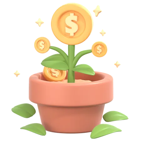 Invesment Growth With Flower Growth Sign  3D Icon